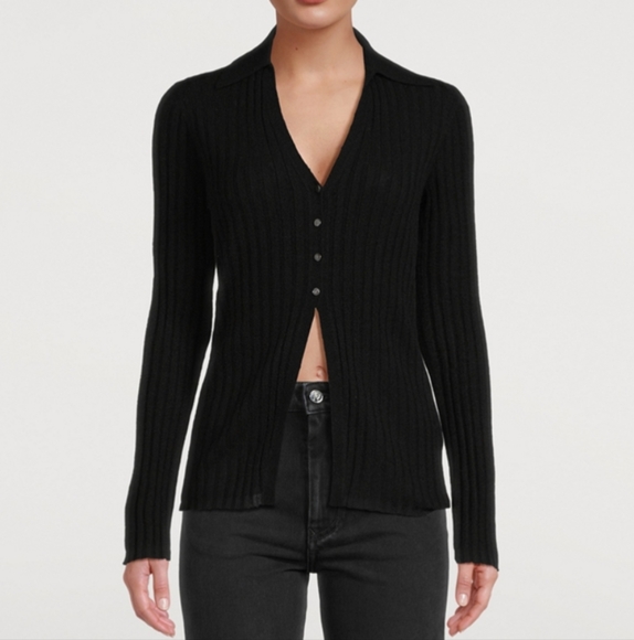 GUEST IN RESIDENCE Rib-Knit Cardigan Black Sweater Cashmere Wool Women's Medium - Picture 1 of 12